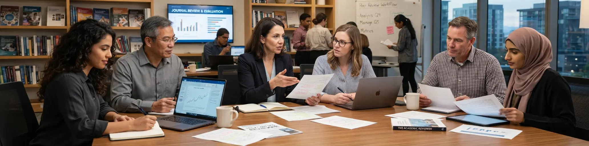 Editors reviewing submitted manuscripts for the peer-reviewed open-access journal OnScientia.